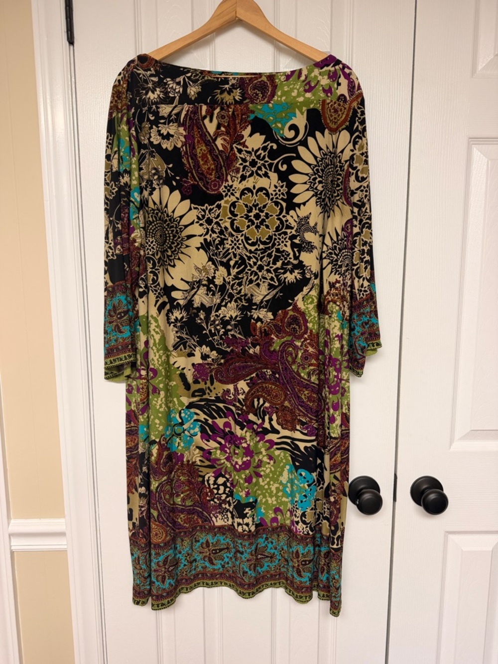 ECI NY 22W Boho Paisley Sunflower‎ Sheath Dress Stretch 3/4 Sleeve Plus Size